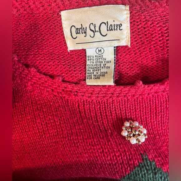 Carly St Claire Vintage Christmas Sweater M Tree Bows Beads Gifts Ugly Holiday - Picture 5 of 6